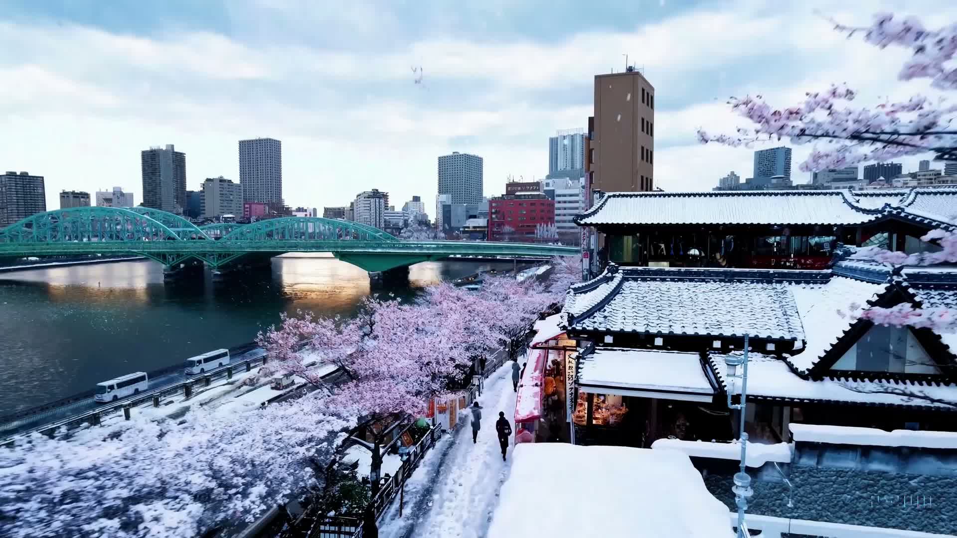 Snowy Tokyo Sakura Street